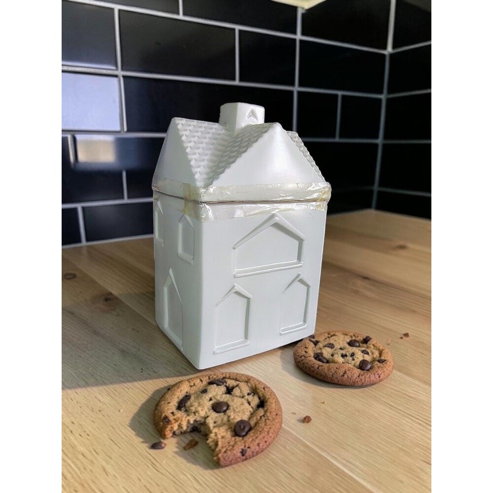Hearth & Hand with Magnolia 12" White Stoneware House Cookie or Flour Jar   OO
